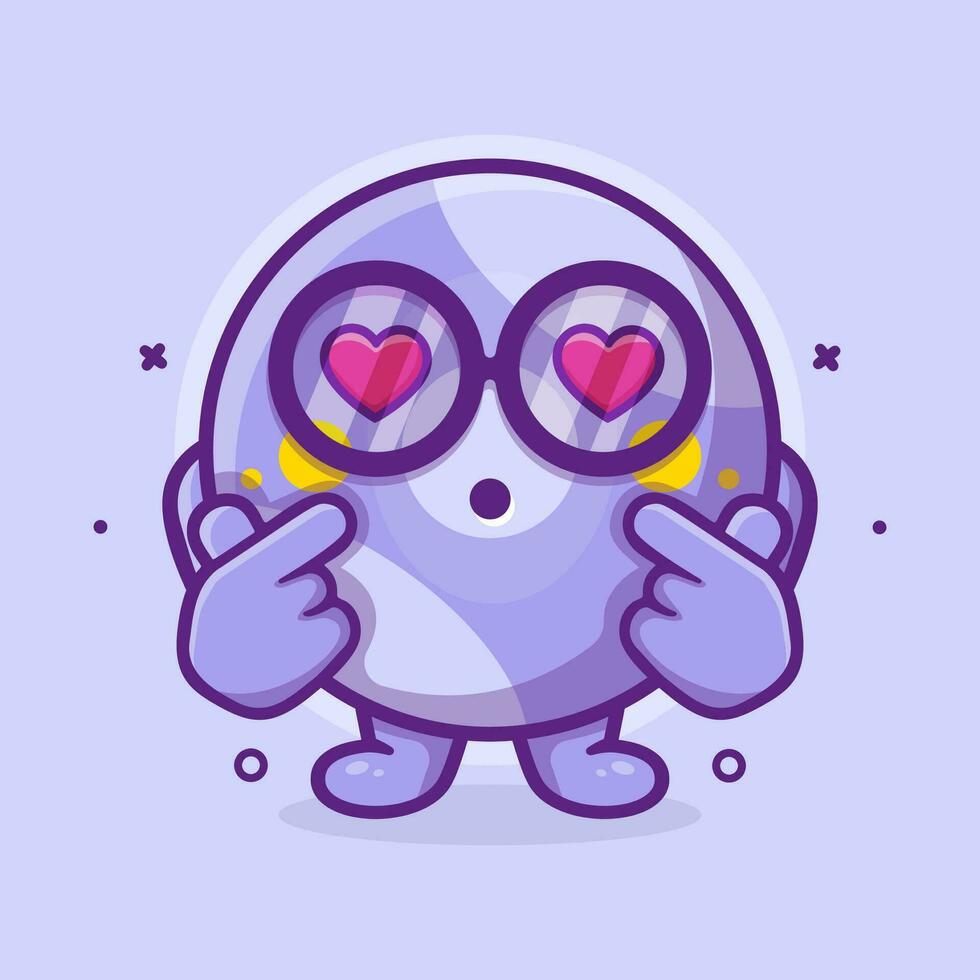 kawaii de billar pelota personaje mascota con amor firmar mano gesto aislado dibujos animados en plano estilo diseño vector