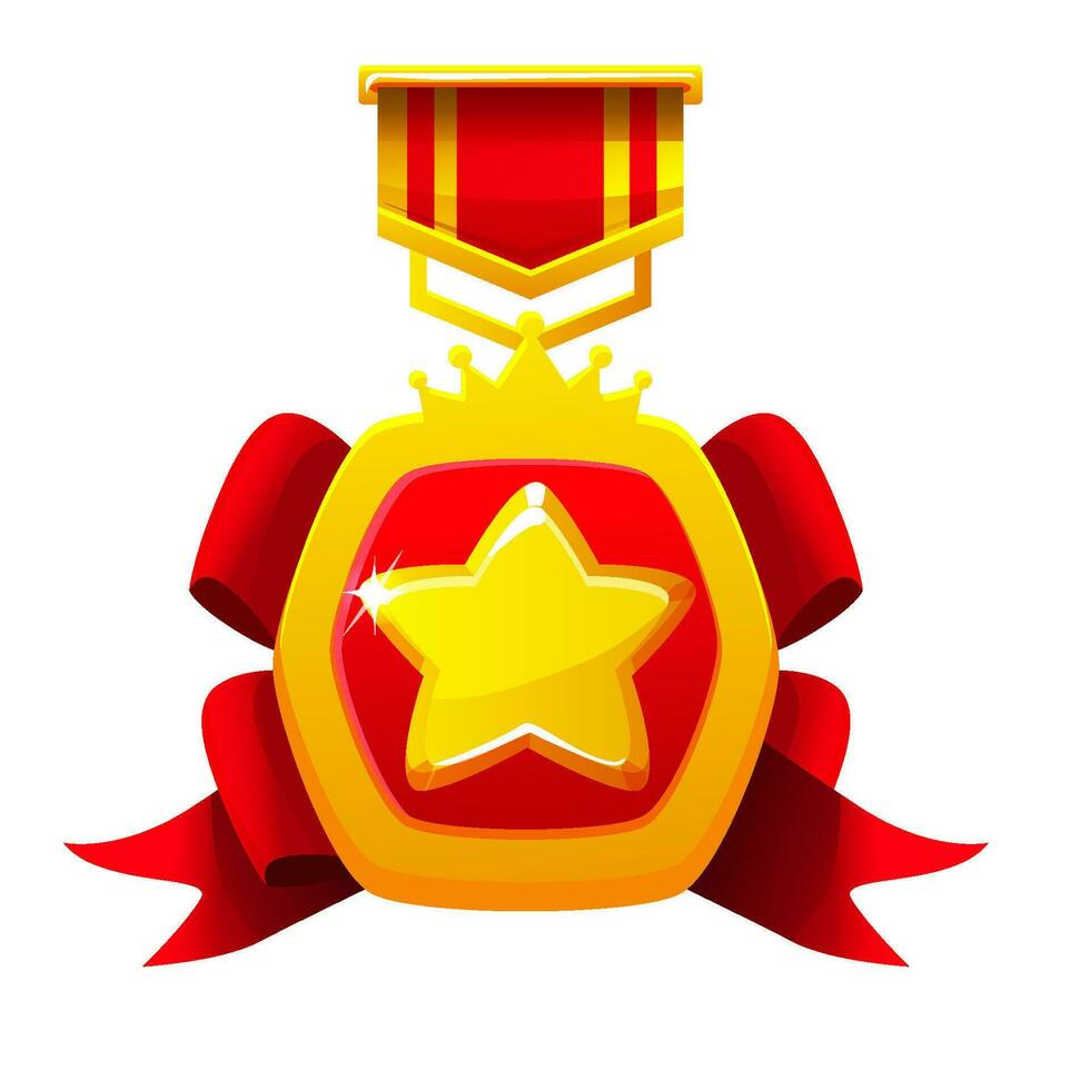 Golden award medal with a star for a 2D game. Reward Badge icon. vector