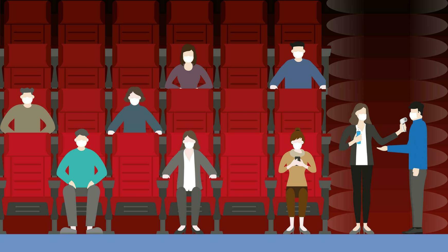 Movie theater new normal lifestyle after pandemic virus. vector