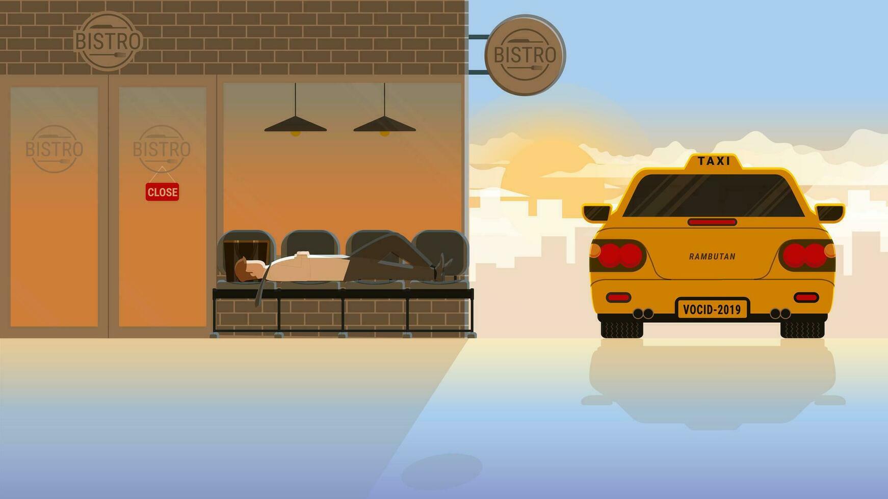 Asian office first jobber people drunk and sleep waiting for taxi public transportation vector