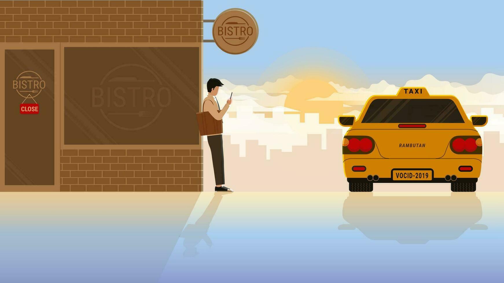 Office people use smartphone application for taxi public transportation vector