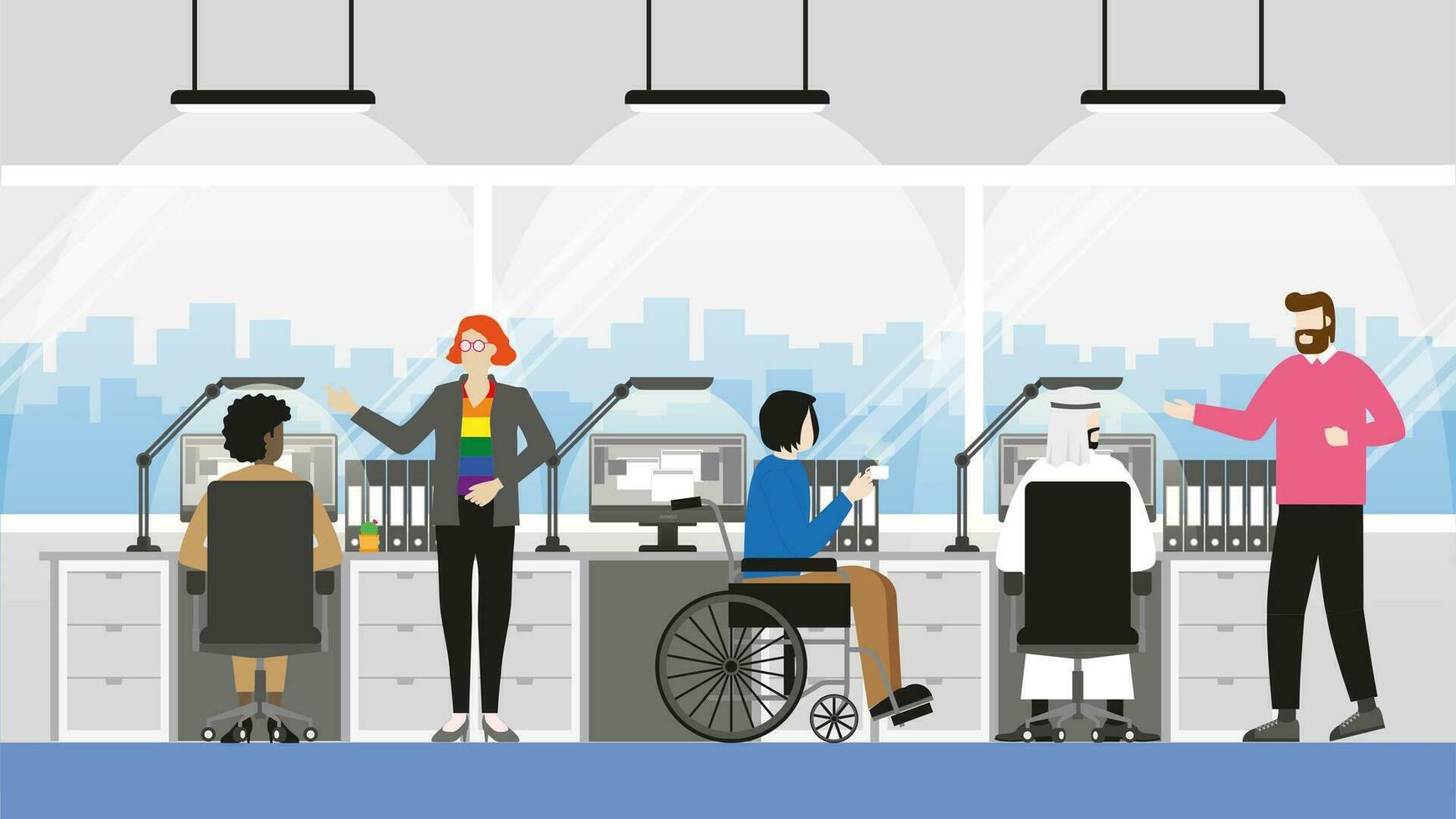 Diversity multicultural skill of people talking in office workplace. LGBT vector