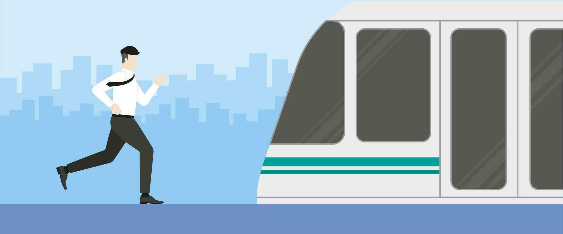Office man running to train public transportation. Hurry up in rush hour vector