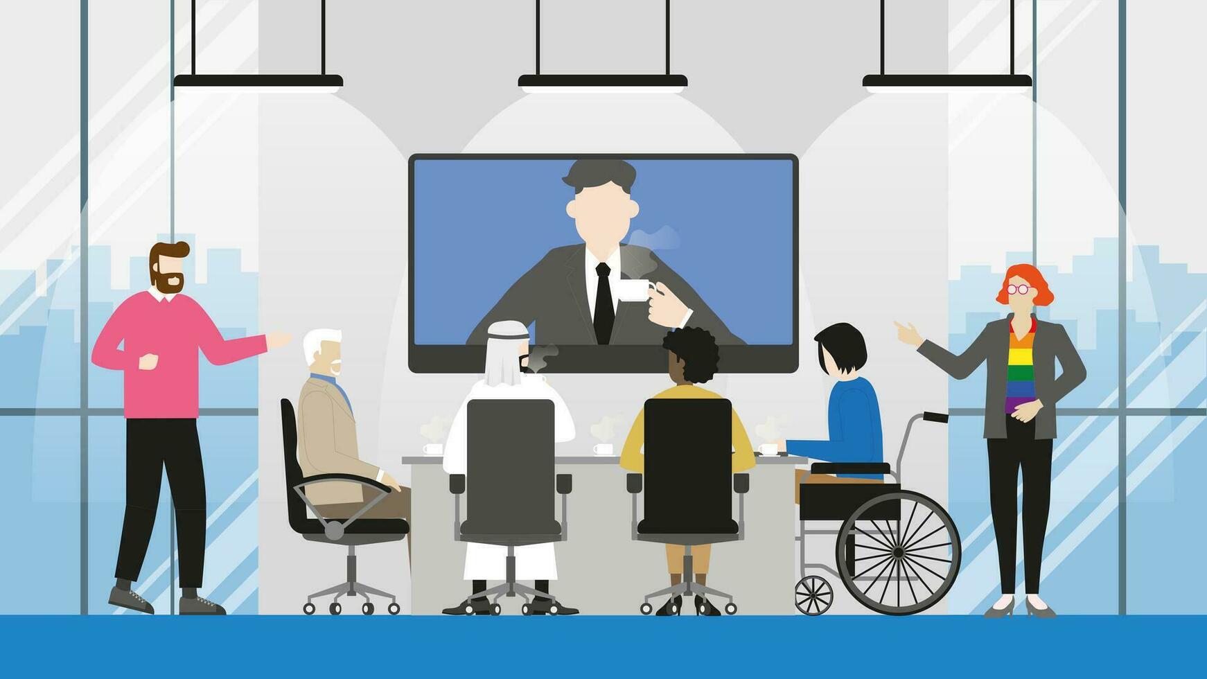 Collaboration of diversity multicultural skill people video conference vector