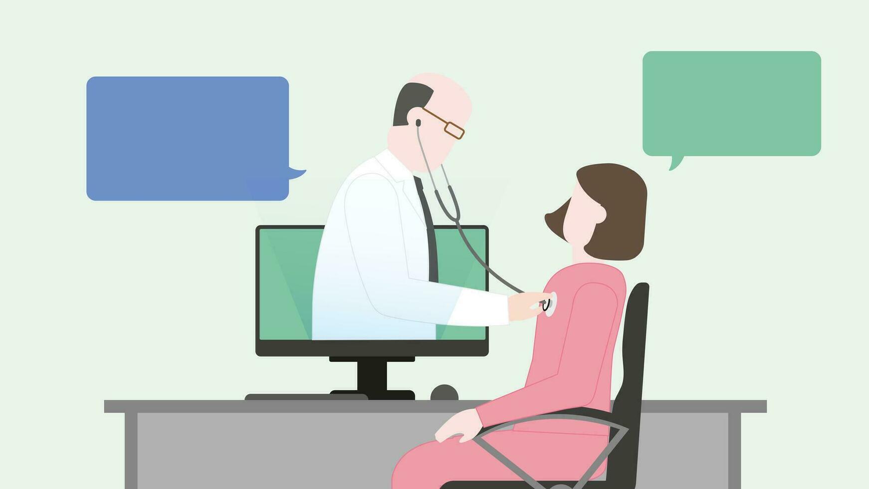 Doctor get through computer screen using stethoscope for check health vector
