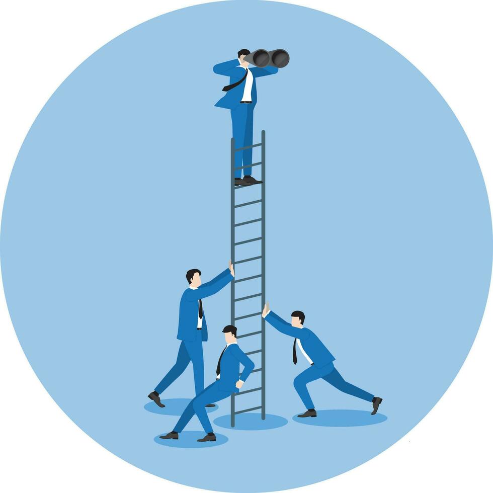 Visionary leader and business team with ladder. vector