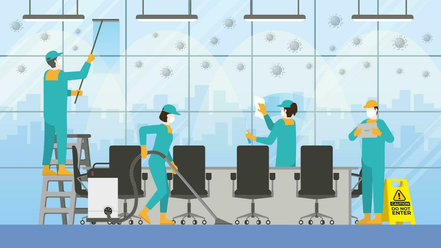 office meeting room. Clean and check inspect professional service vector