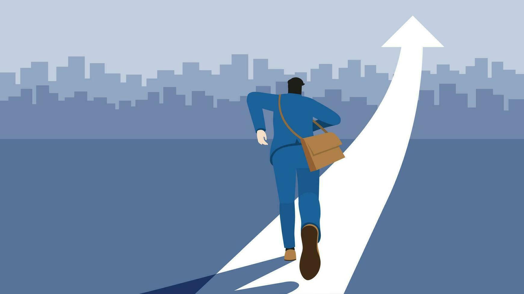 Businessman run on the arrow way up. vector