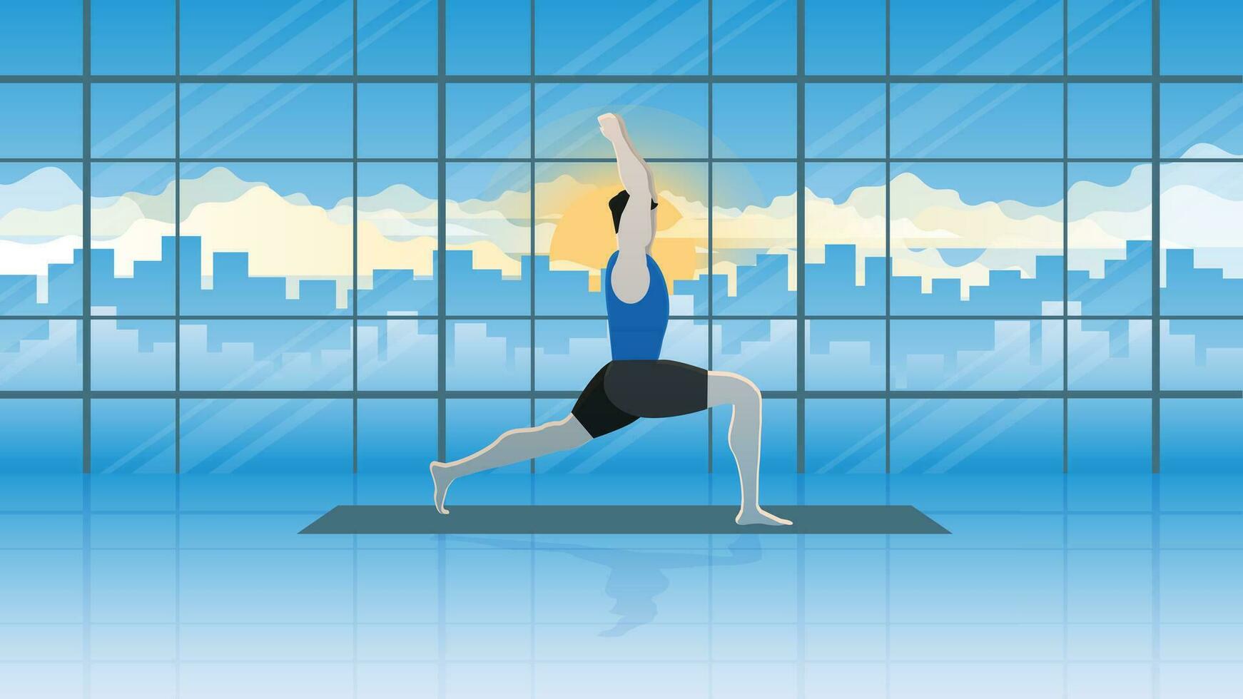 Yoga posture and meditation of man practicing exercises in balance pose and body stretching. vector