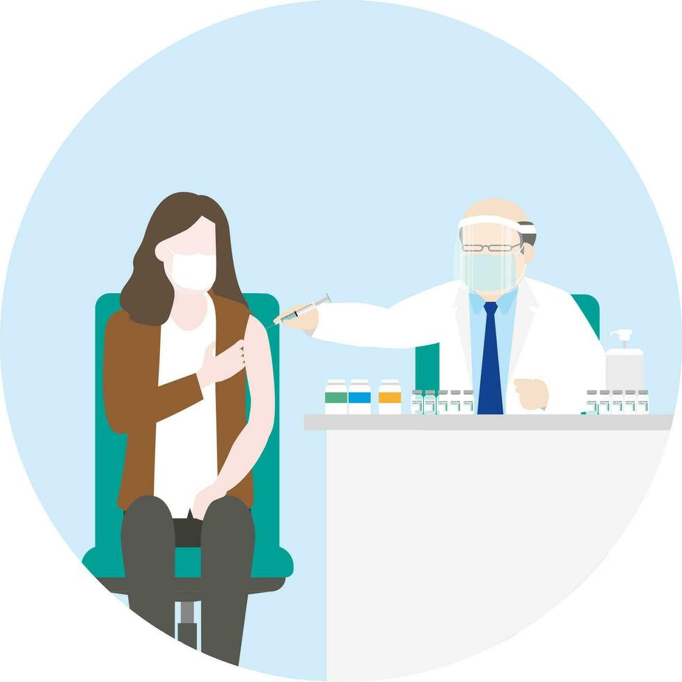 The doctor is vaccinating a woman for herd immunity vector