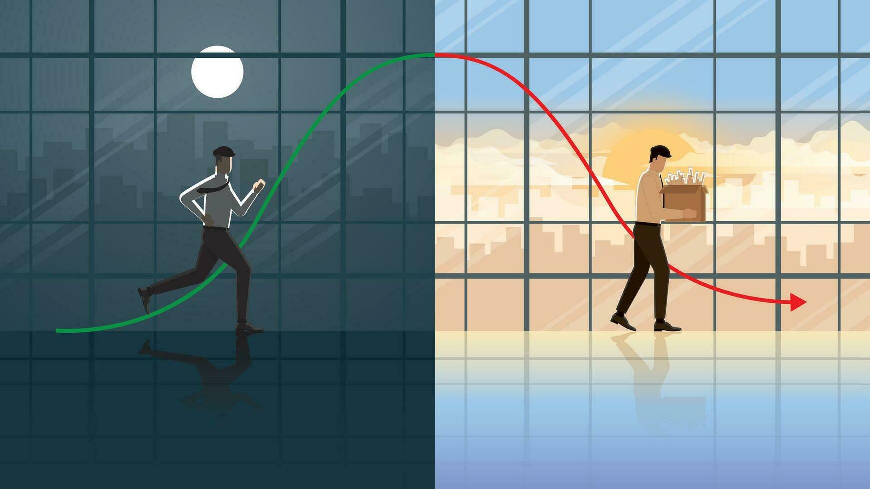 The life cycle of business has green up and red down graph, profit and loss vector