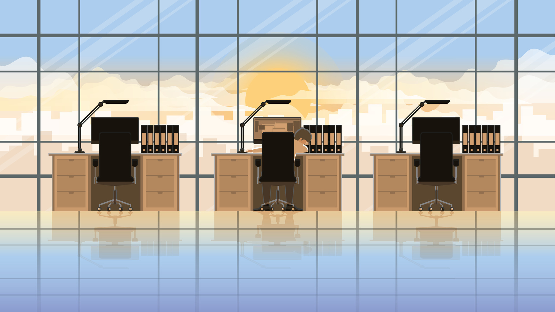 Working overnight salary man. Employee sit and sleep in his desk