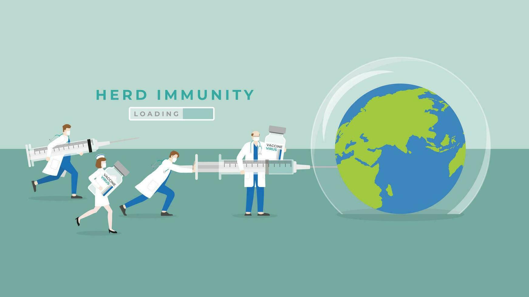 manada inmunidad concepto como virus protege burbuja cubrir en tierra vector