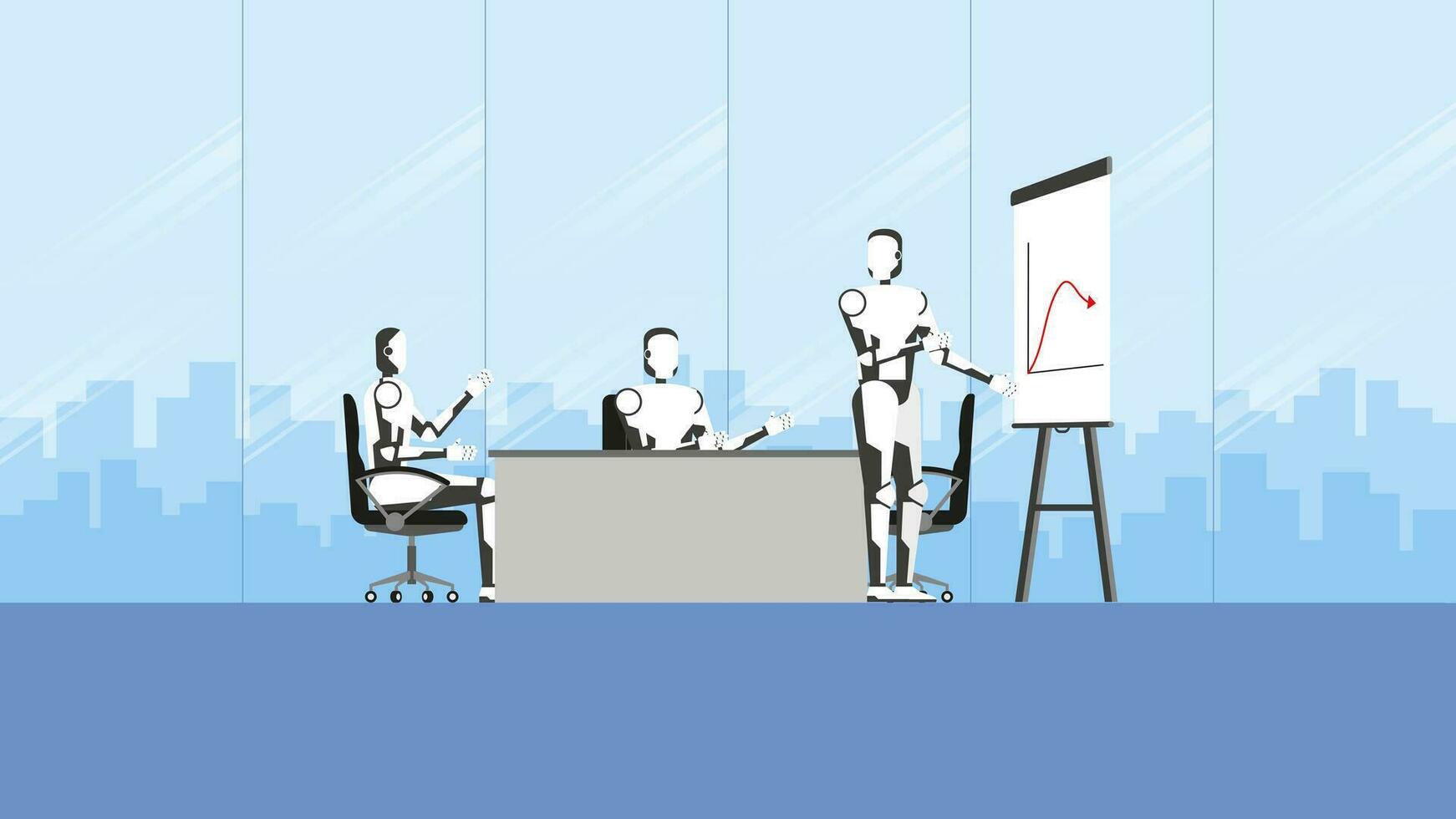 Artificial intelligence meeting and brainstorming as teamwork in the conference room without people. vector