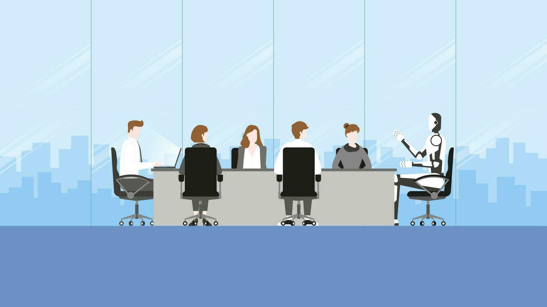 robot working together as teamwork during business meeting in office conference room vector