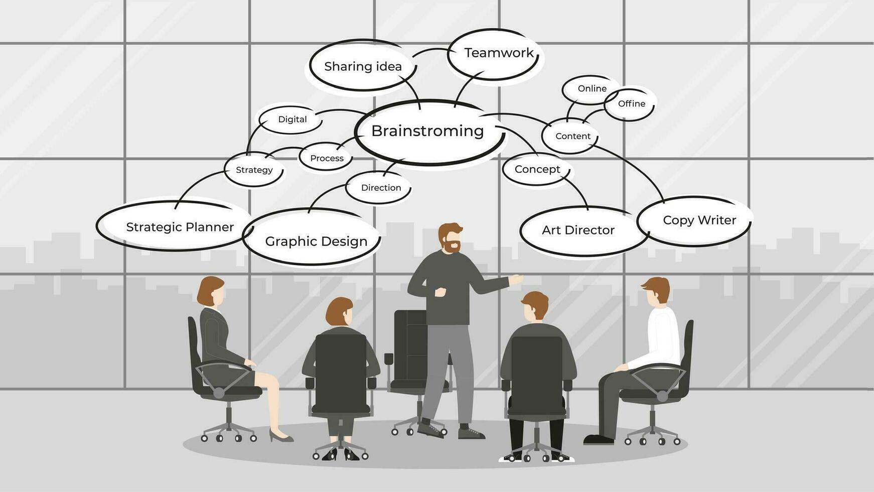 creatividad espacio en oficina lugar de trabajo. diversidad ocupación de negocio personas vector