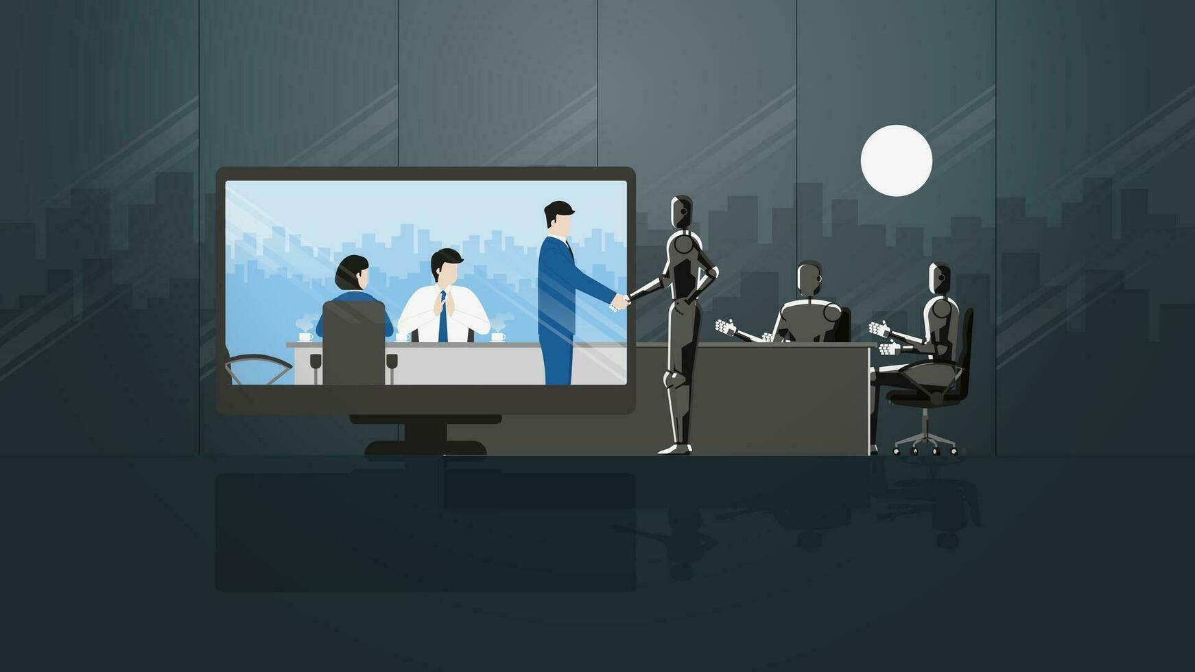 Online business partner in future. Joint venture in the teleconference meeting room vector