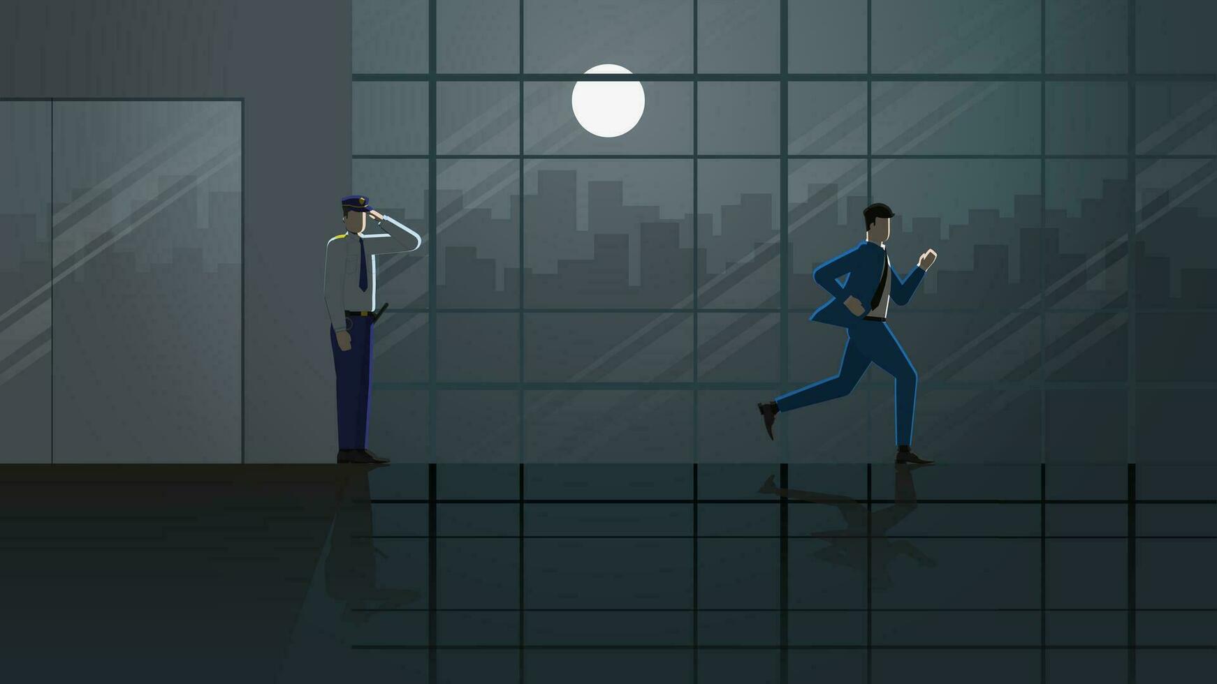 Hurry up businessman go back home run and leave from his office building vector