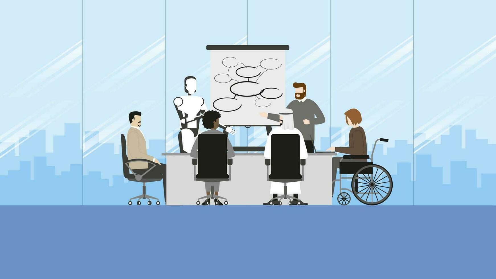 Collaboration process multicultural skill of diverse employee with brainstorming diagram. vector