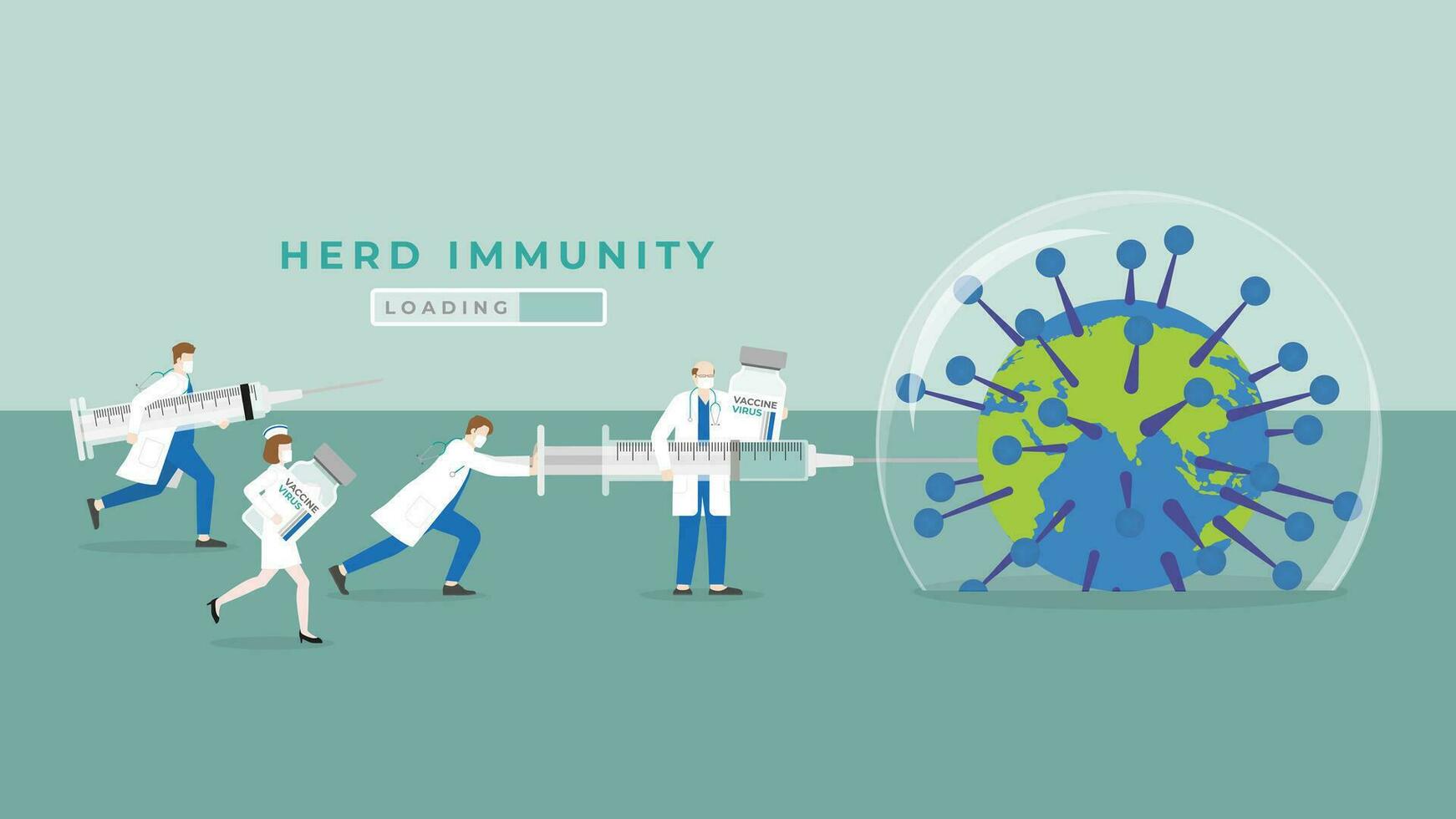 Herd immunity concept as virus protects bubble cover on earth. vector