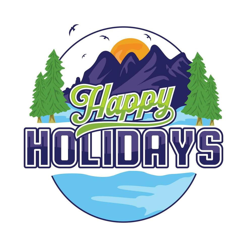 Happy Holidays lettering with natural views vector