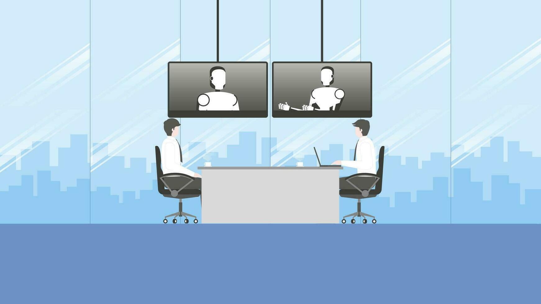 Artificial intelligence is a colleague of teamwork meeting vector