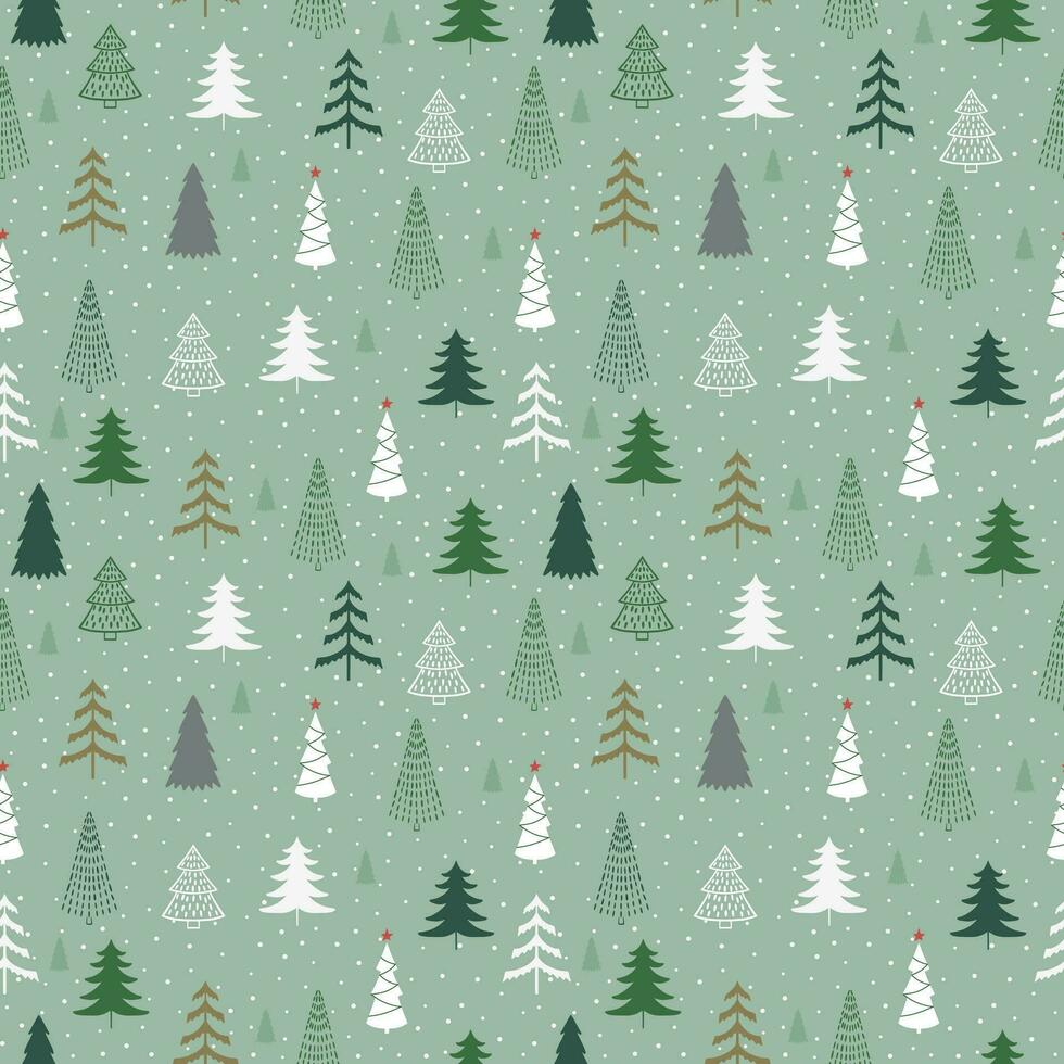 Seamless pattern with christmas tree and snowflakes. vector
