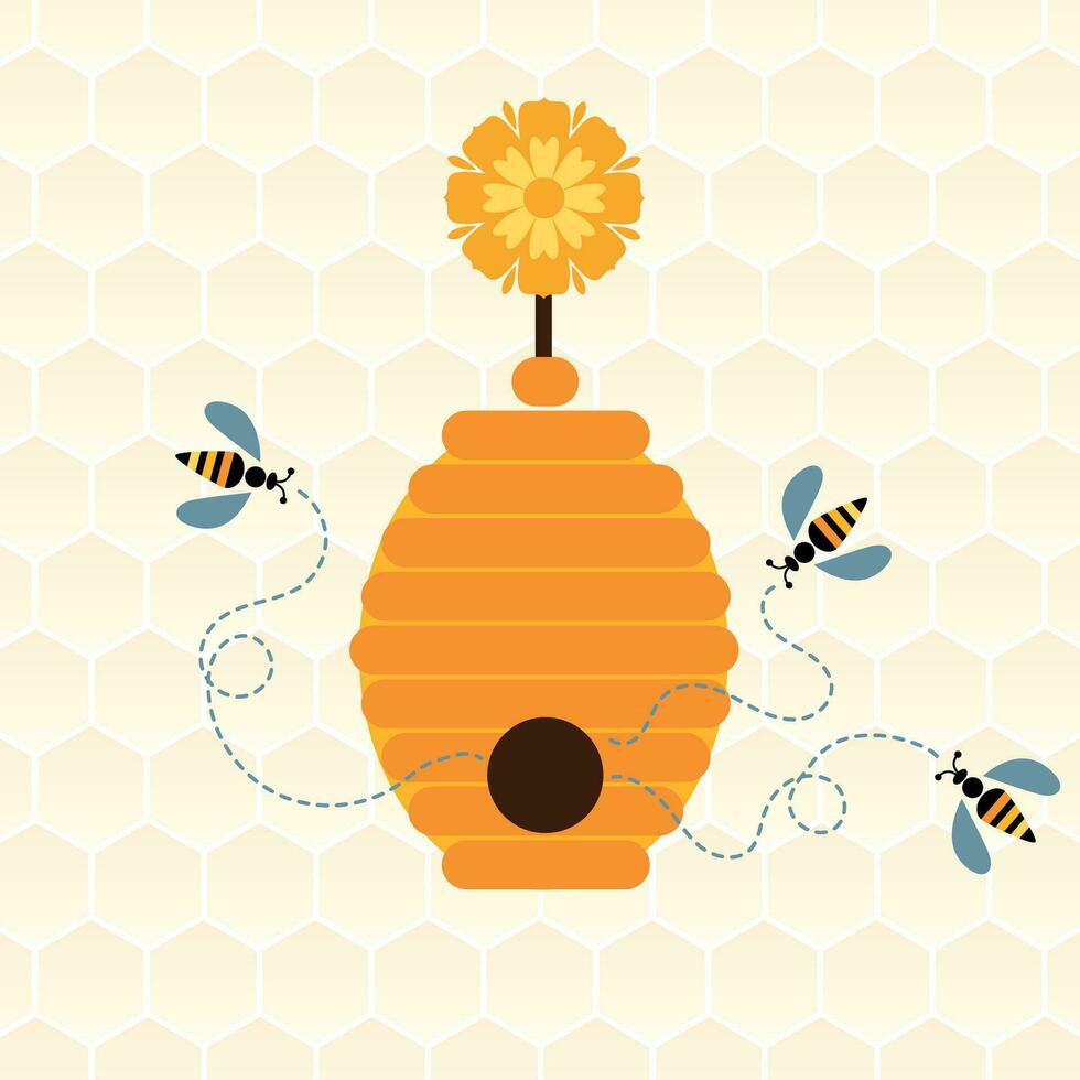 Beehive with bees and honey vector