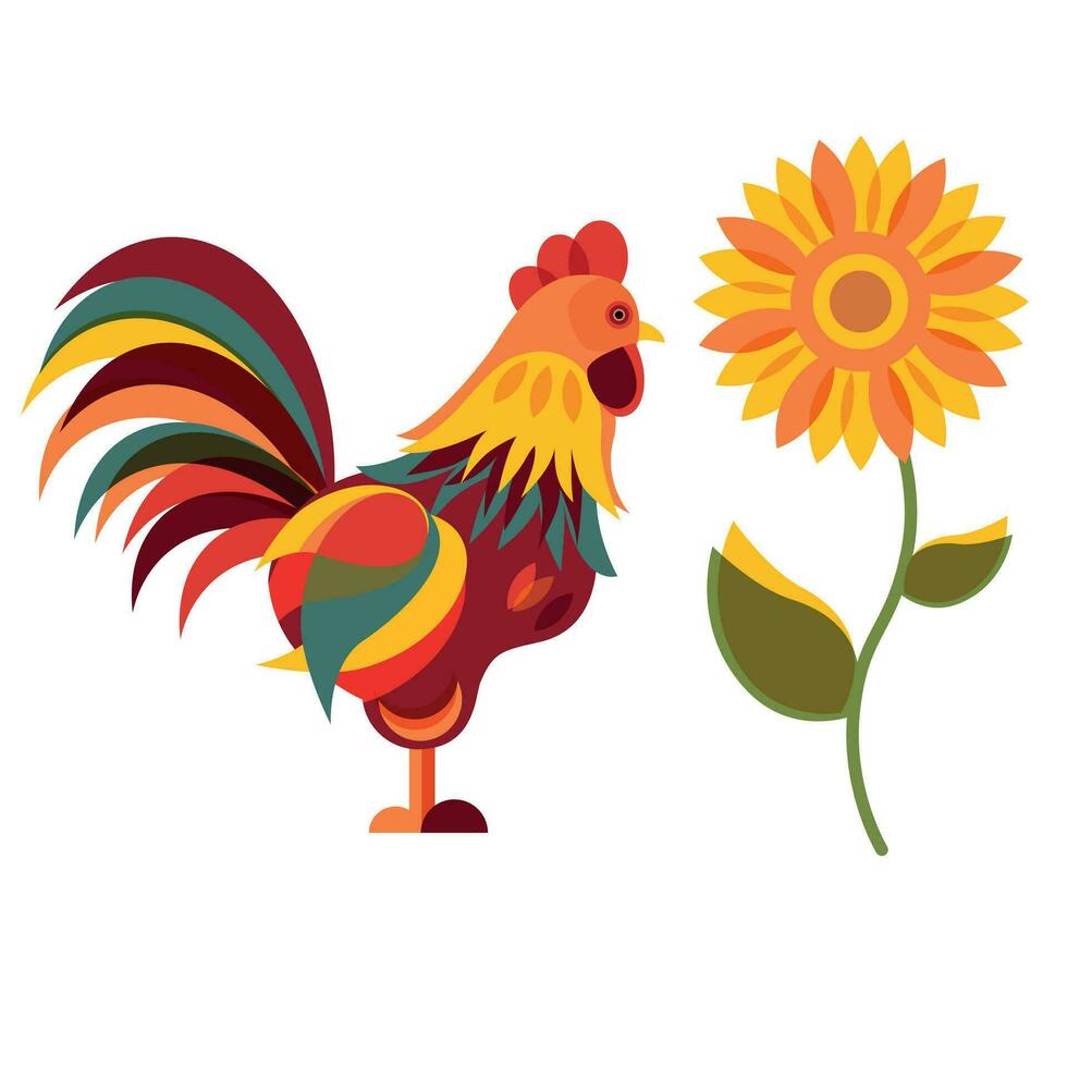 Rooster and sunflower vector