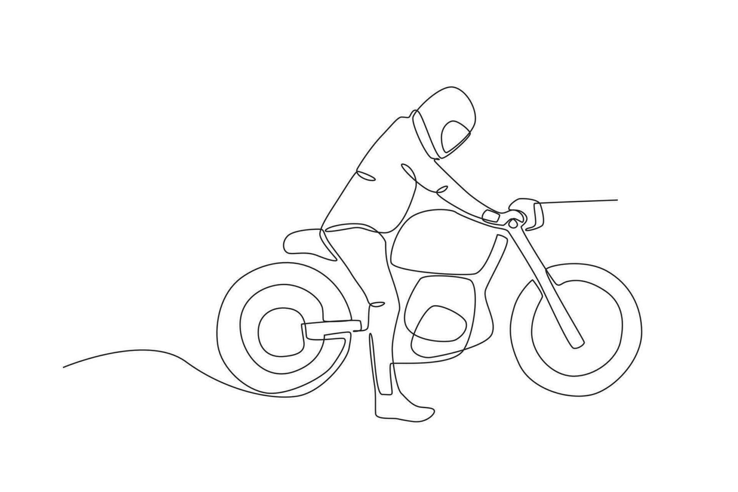 A man prepares to ride his motorcycle vector