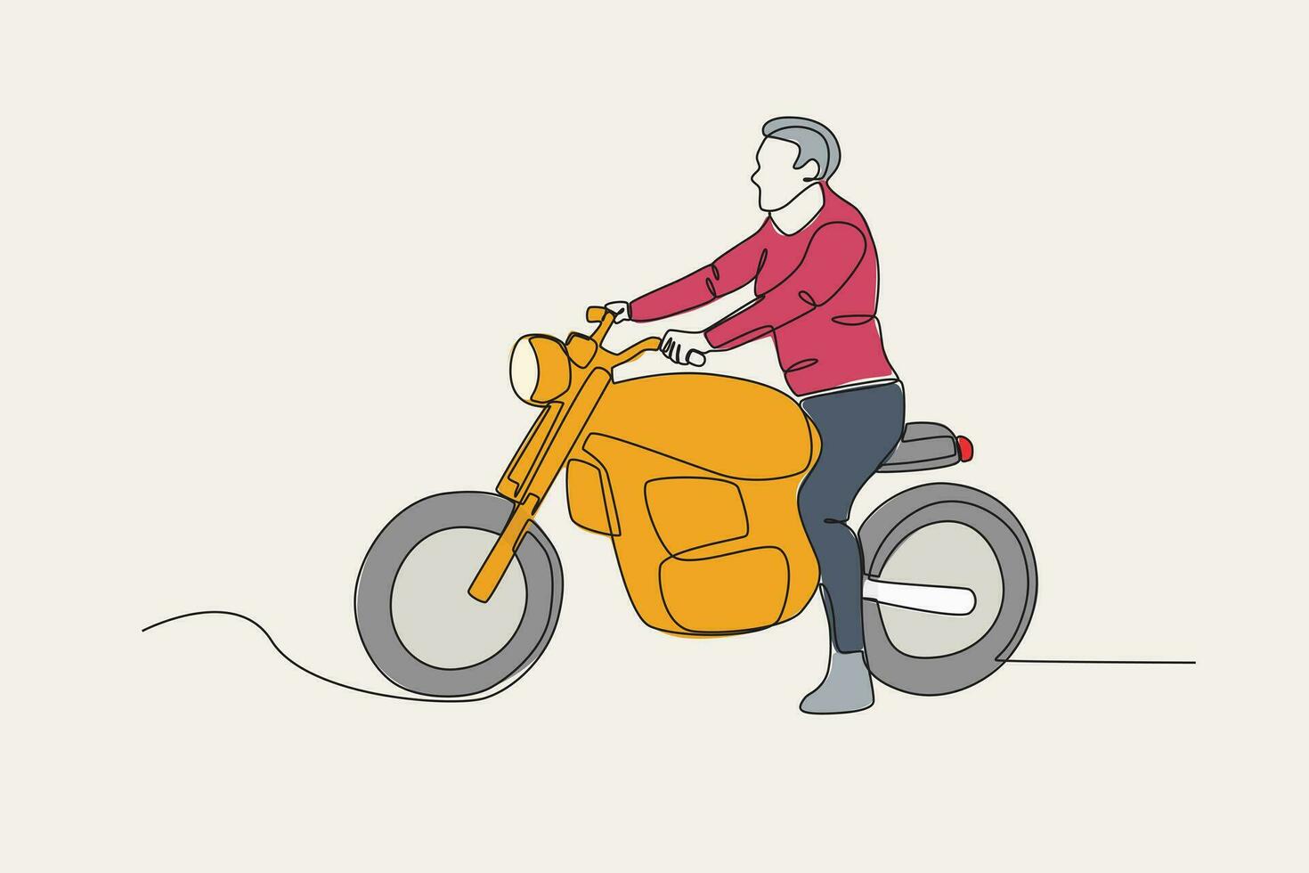 Color illustration of a biker on his motorcycle vector
