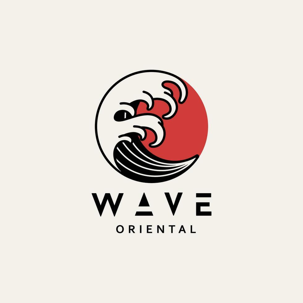 Vector Water Wave Japanese Style Circle Logo Template