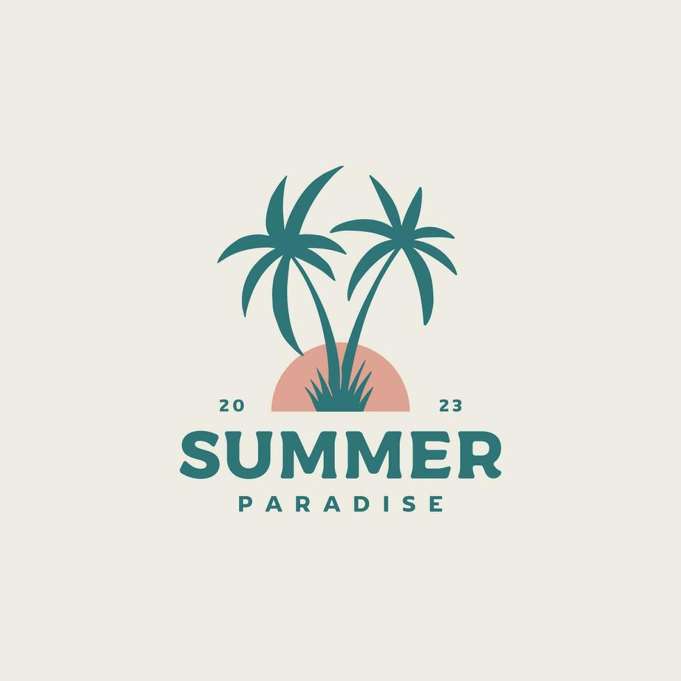 Summer palm tree logo design vector