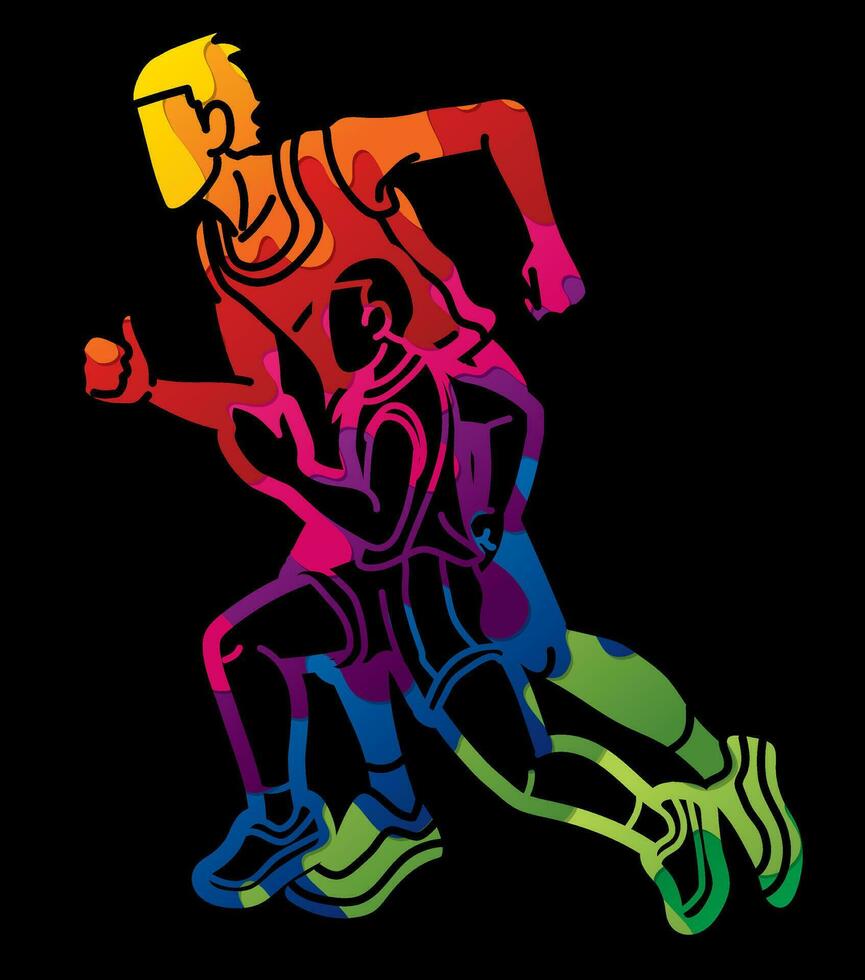 Graffiti Men Start Running Mix Action Marathon Runner vector