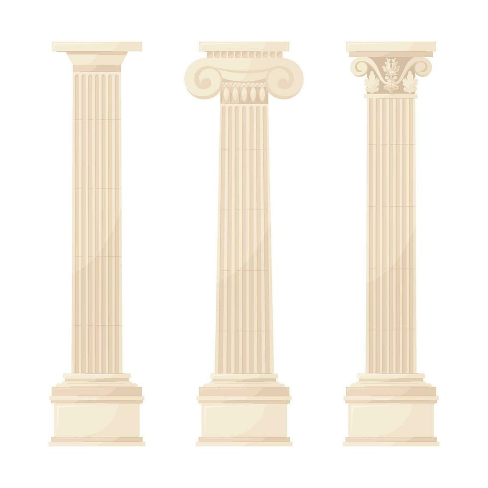 griego columnas un conjunto de ilustraciones de Tres tipos de griego columnas antiguo arquitectura. el edificio de antiguo Grecia. vector