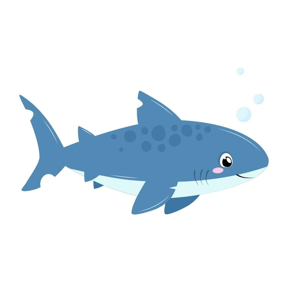Cute sea shark. Cartoon character of ocean fish in flat style isolated on white background. vector