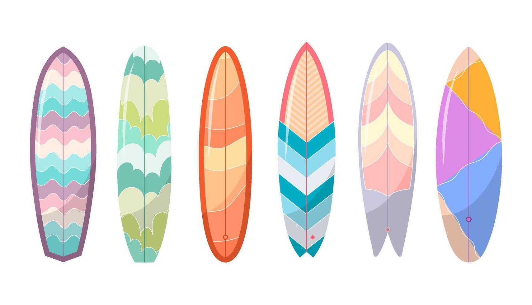 Surfing. Set of illustrations of surfboards on a white background. vector