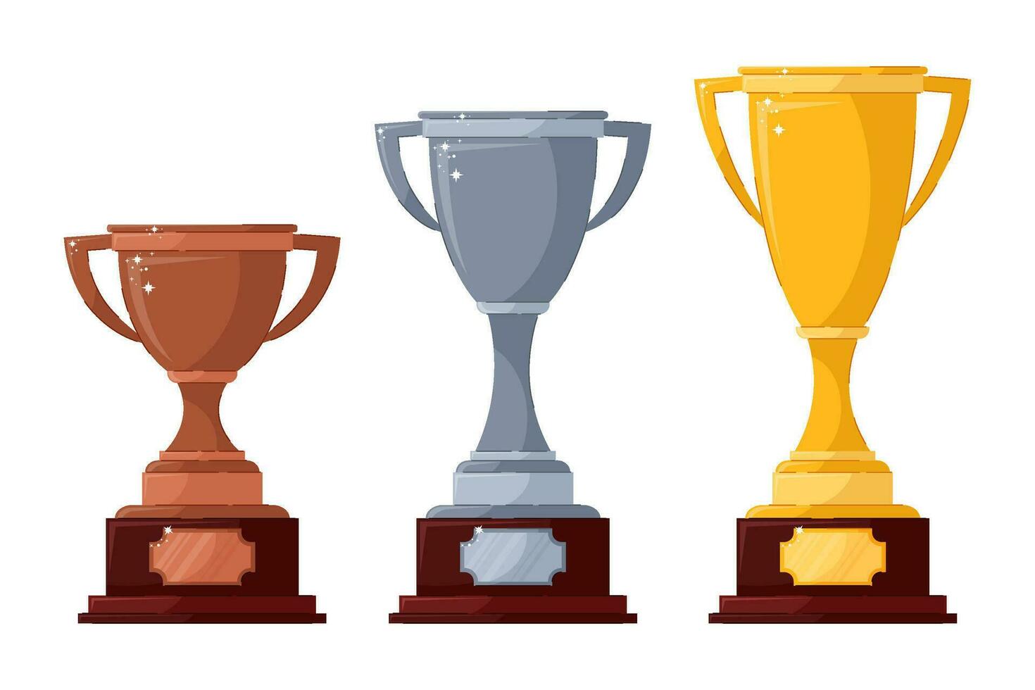 copas, trofeo. premio para premios premio para el ganador de un concurso o competencia. brillante copas iconos vector