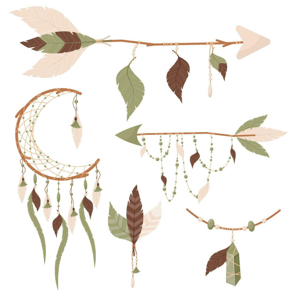 Set of decorative elements in boho style. vector