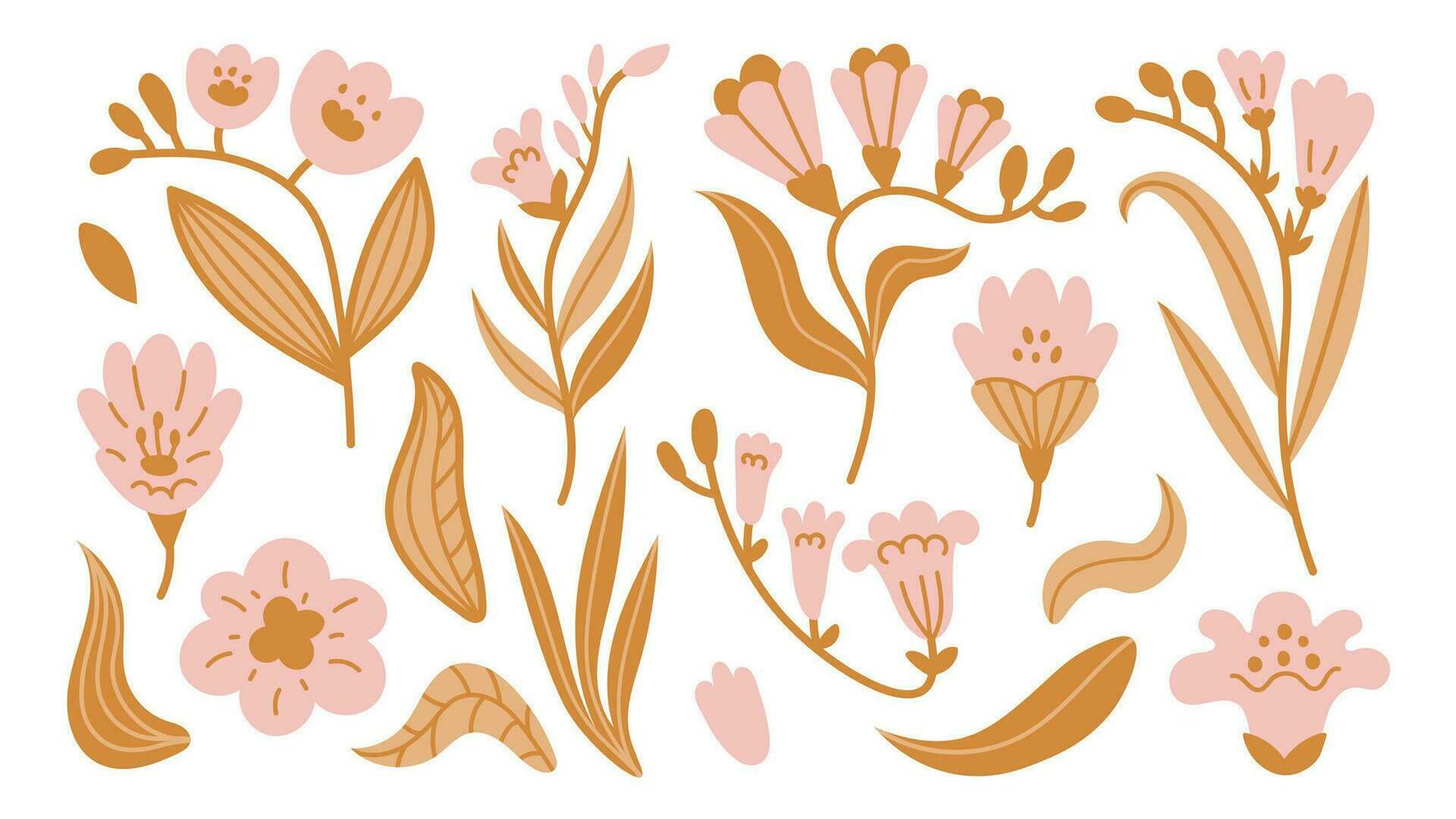 Freesia golden flowers vector set