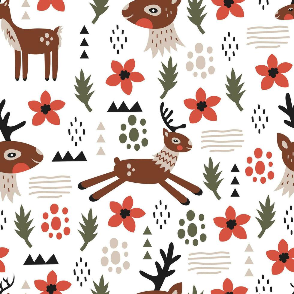 Modern Christmas seamless background with reindeer vector