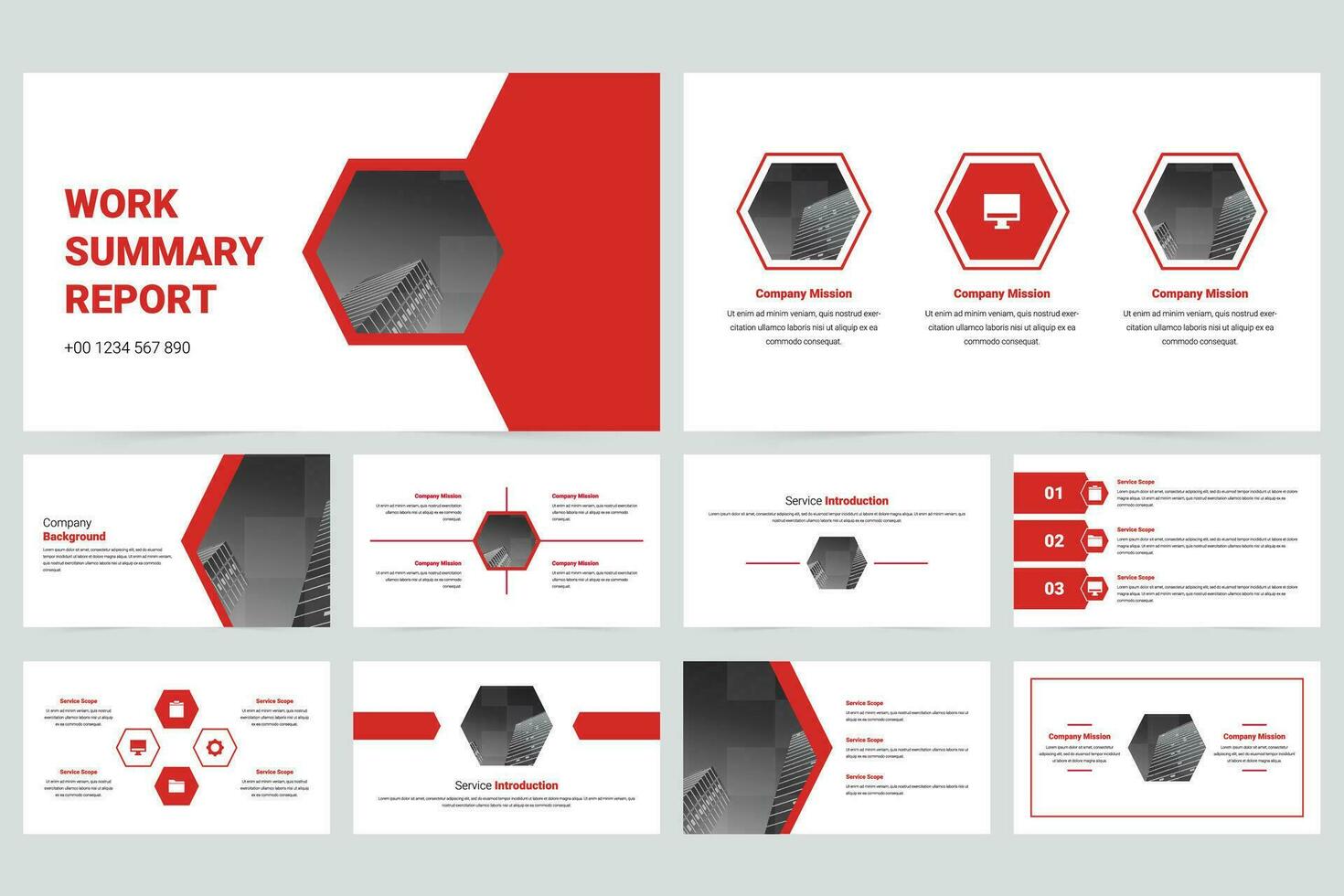 Red modern marketing company slide presentation template vector