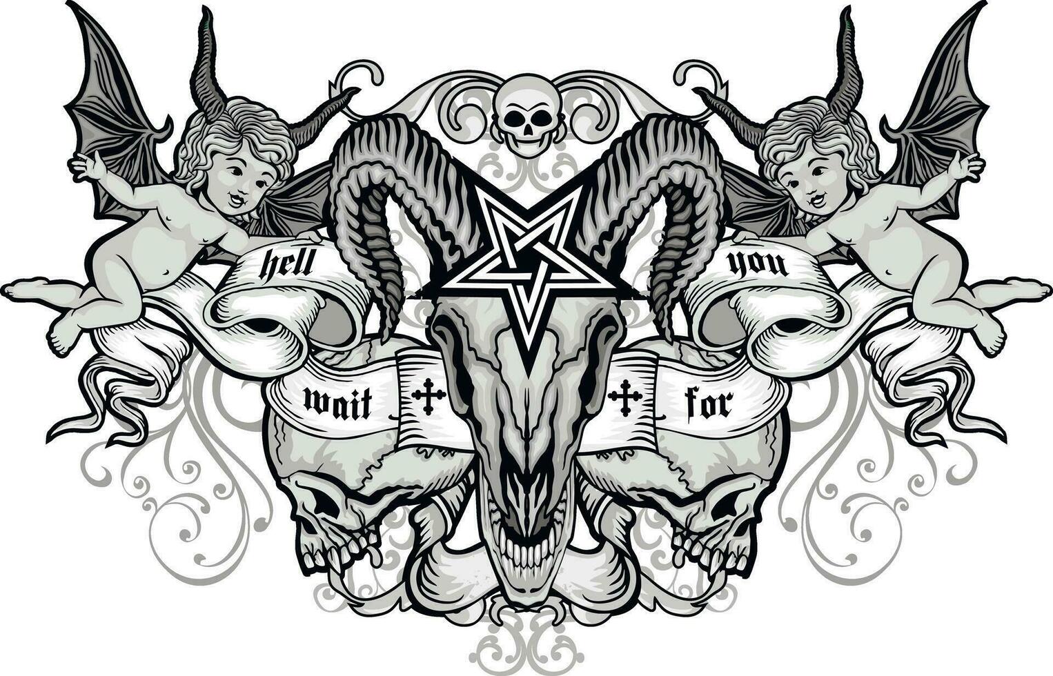 Gothic sign with skull, grunge vintage design t shirts vector