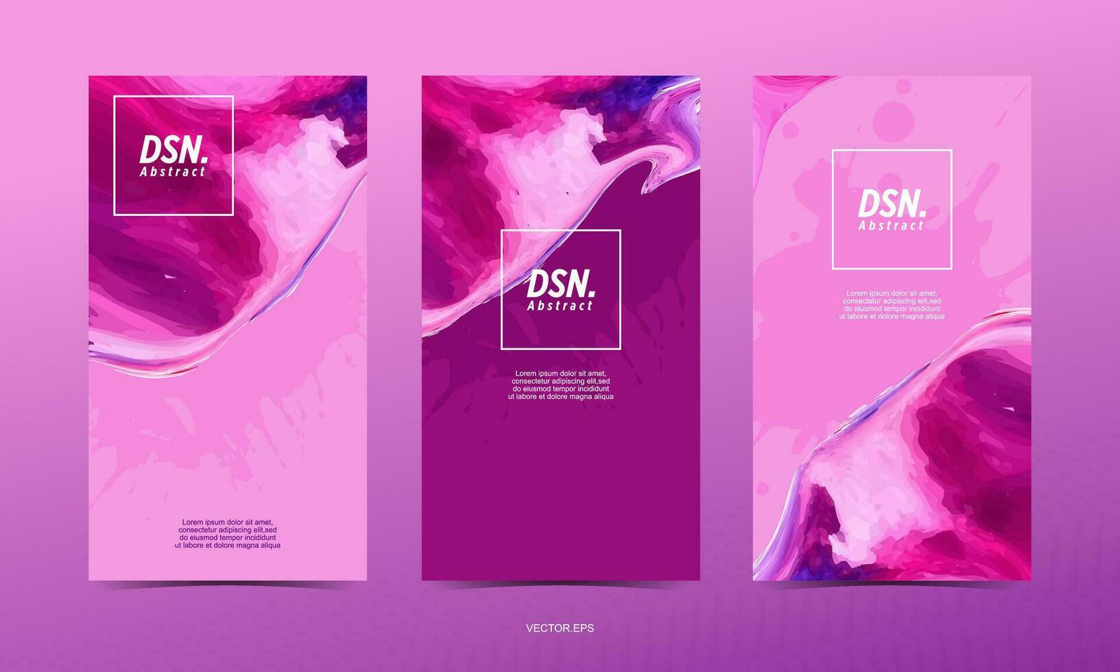 three vertical banners purple with abstract paint strokes vector