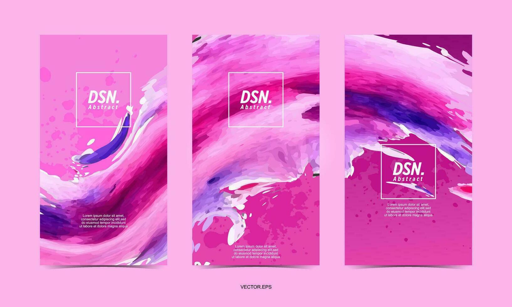 three banners with pink and blue paint splashes vector