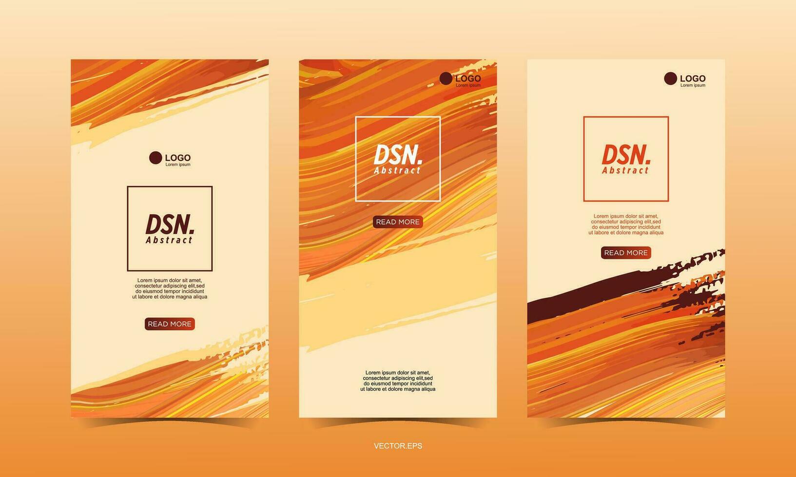 three vertical banners with orange and brown paint strokes vector