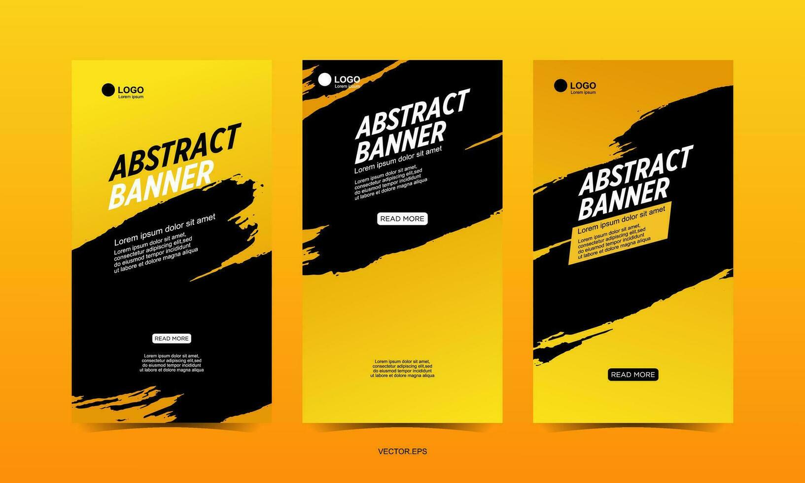 abstract banner design set with black and yellow color vector