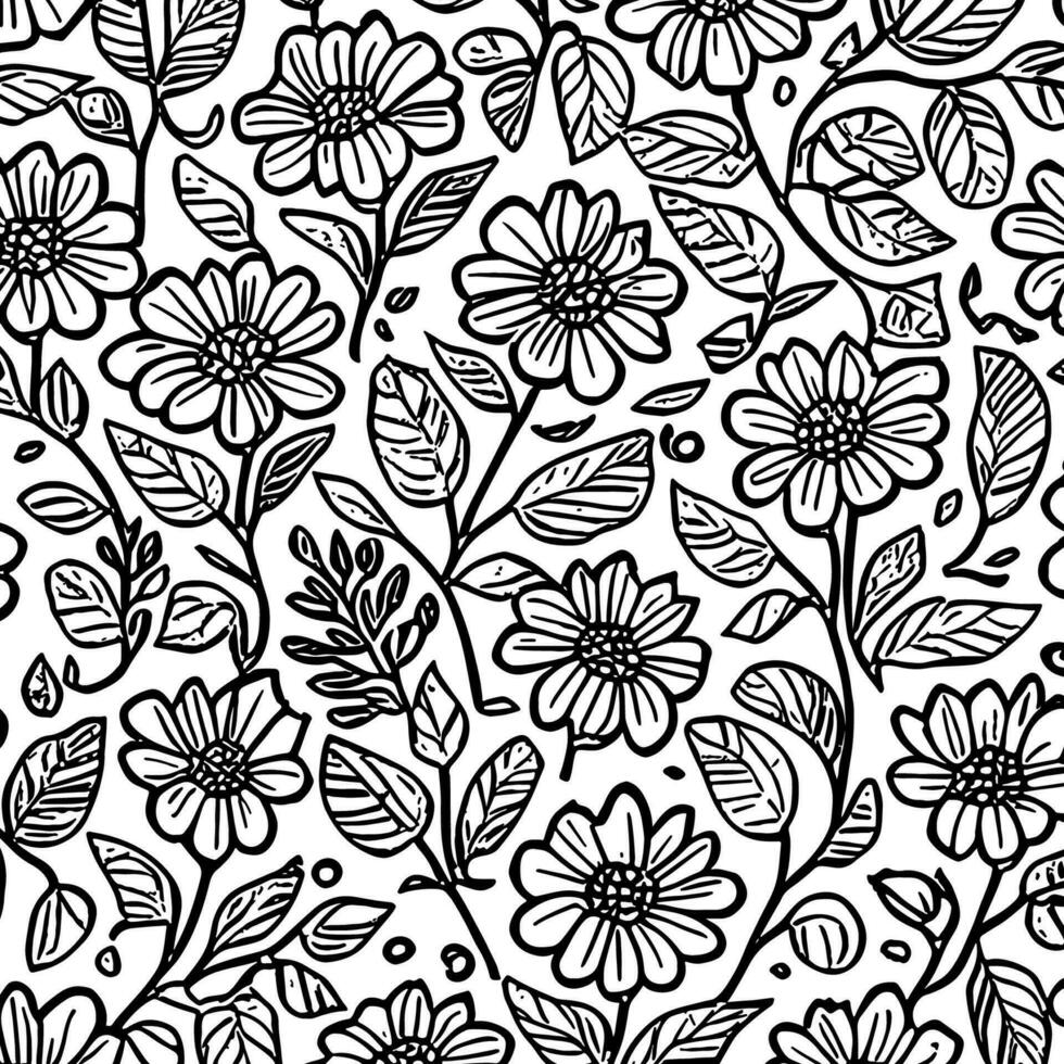 Hand Drawn Flower Texture Pattern in Monochrome vector