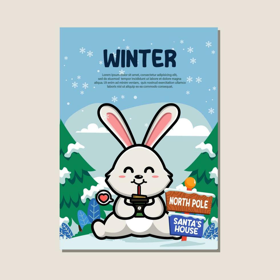 Poster template for winter with cute deer vector