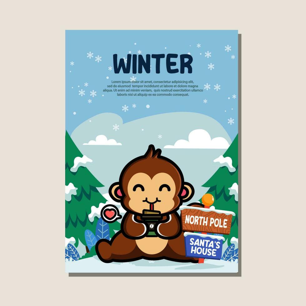 Poster template for winter with cute lion vector